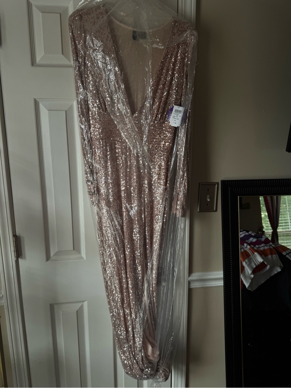 Bisou Bisou Rose Gold Sequin V-Neck Evening Gown
